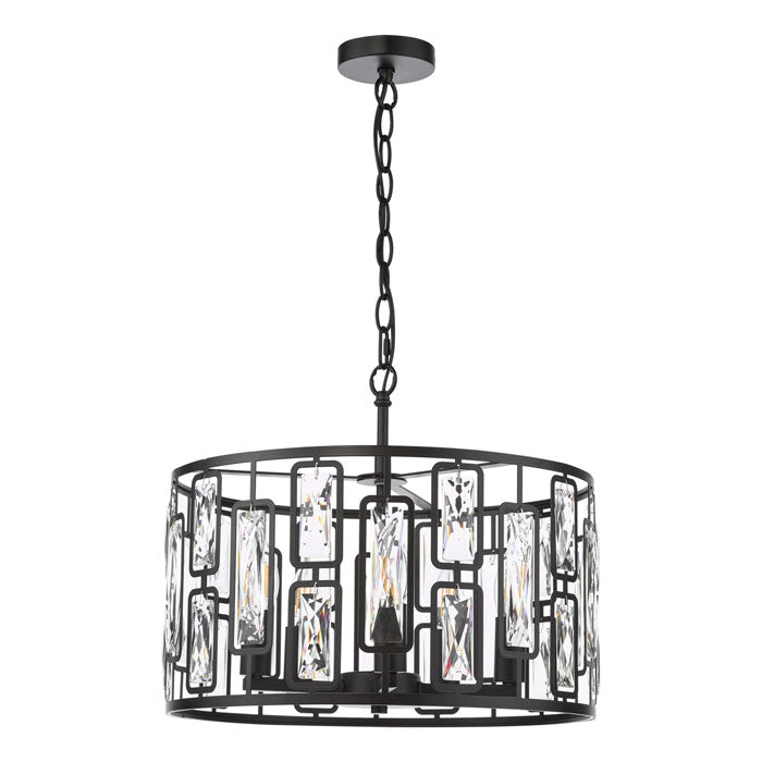 Dar Zoelle 5 Light Pendant Matt Black and Crystal ZOE0522