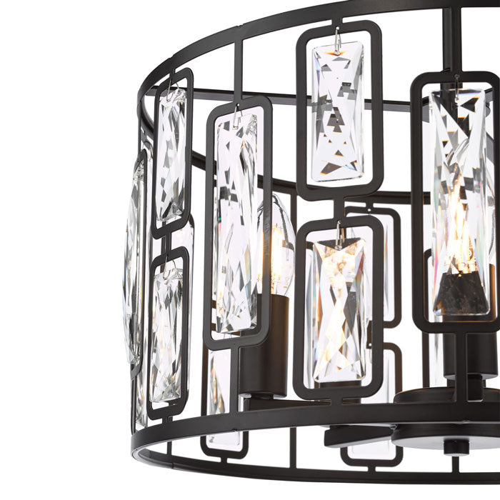 Dar Zoelle 5 Light Pendant Matt Black and Crystal ZOE0522