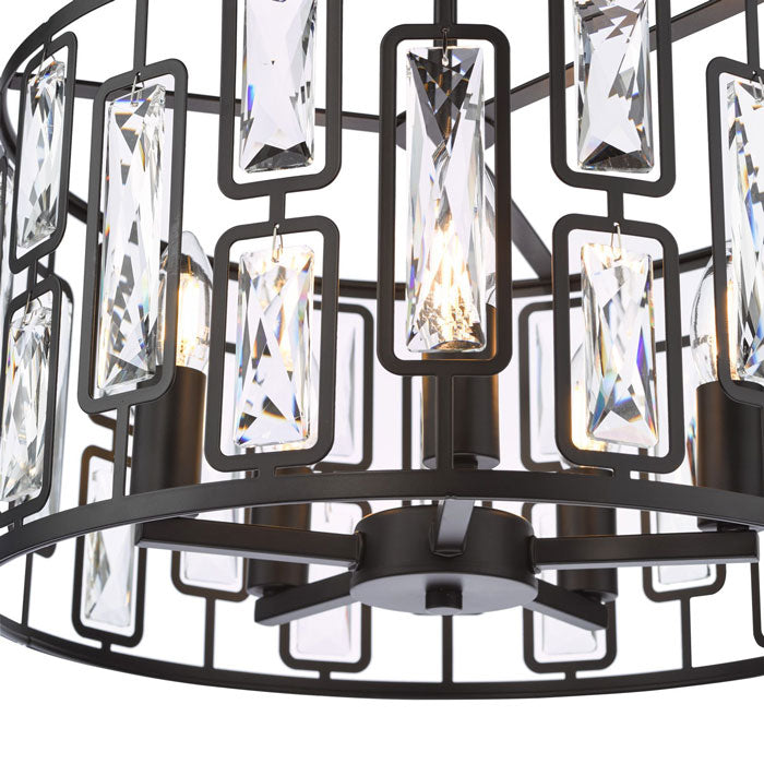 Dar Zoelle 5 Light Pendant Matt Black and Crystal ZOE0522