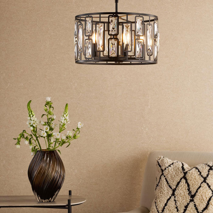 Dar Zoelle 5 Light Pendant Matt Black and Crystal ZOE0522