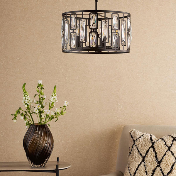 Dar Zoelle 5 Light Pendant Matt Black and Crystal ZOE0522