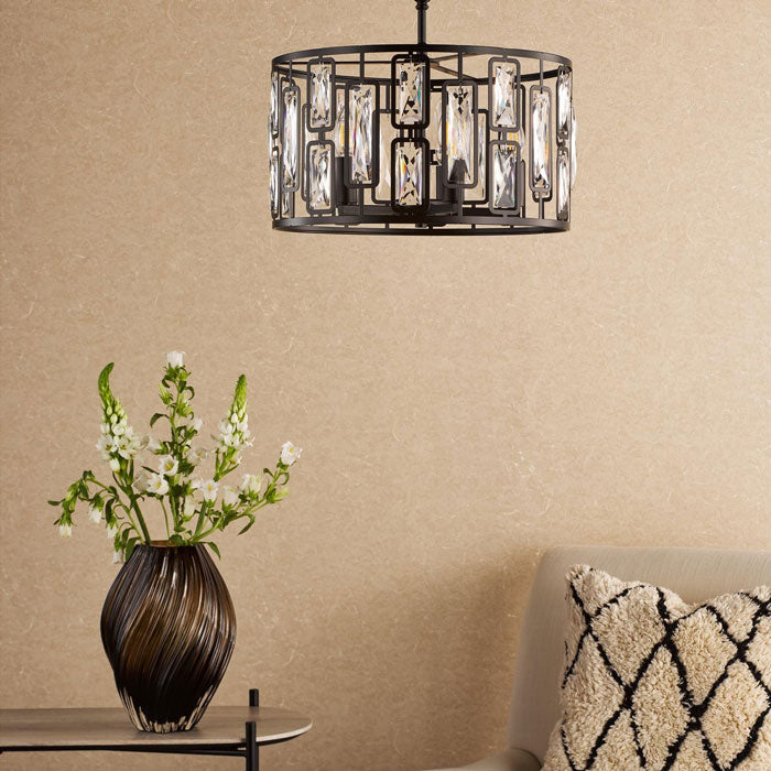 Dar Zoelle 5 Light Pendant Matt Black and Crystal ZOE0522