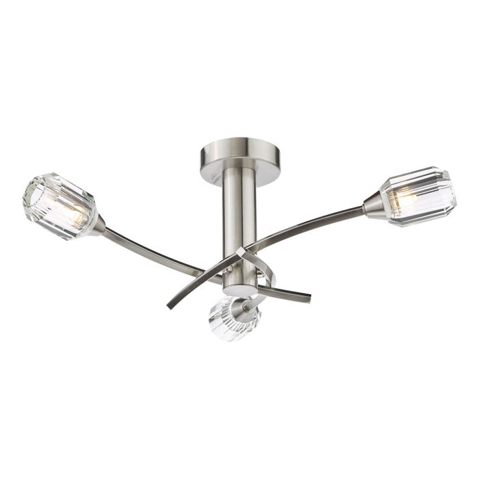 Dar Zonda 3 Light Semi-Flush Brushed Nickel and Crystal ZON5338