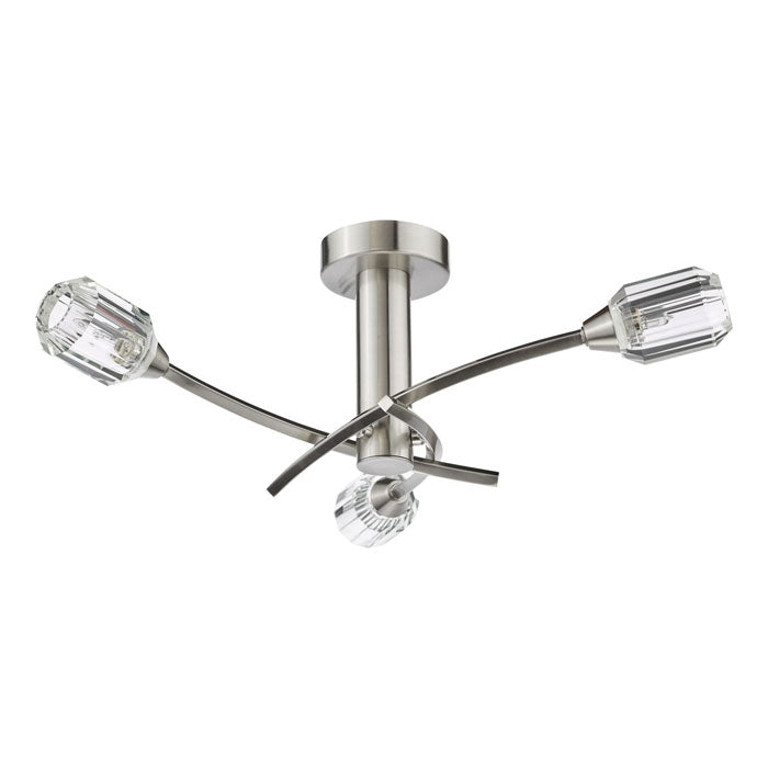 Dar Zonda 3 Light Semi-Flush Brushed Nickel and Crystal ZON5338