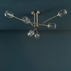 Dar Zonda 6 Light Semi-Flush Brushed Nickel and Crystal ZON6438