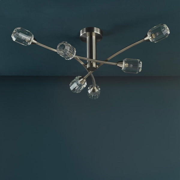 Dar Zonda 6 Light Semi-Flush Brushed Nickel and Crystal ZON6438