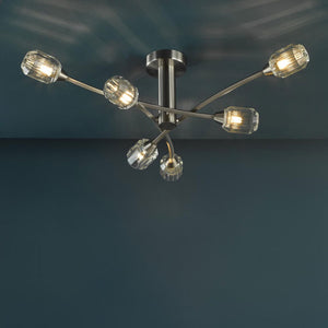 Dar Zonda 6 Light Semi-Flush Brushed Nickel and Crystal ZON6438