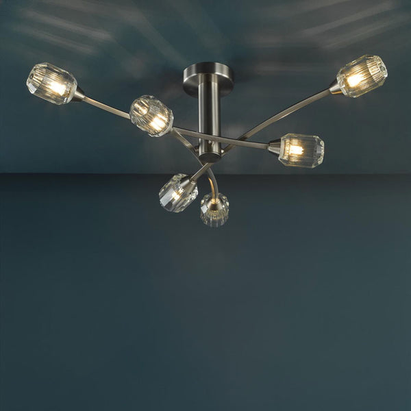 Dar Zonda 6 Light Semi-Flush Brushed Nickel and Crystal ZON6438