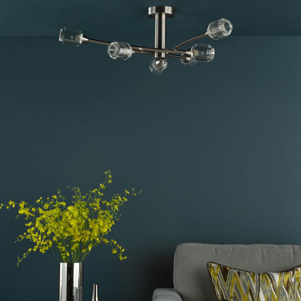 Dar Zonda 6 Light Semi-Flush Brushed Nickel and Crystal ZON6438