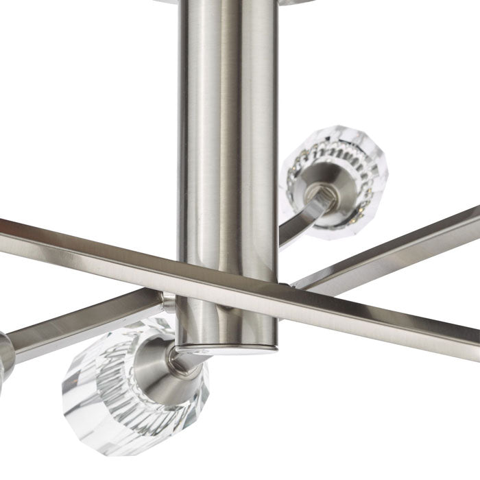 Dar Zonda 6 Light Semi-Flush Brushed Nickel and Crystal ZON6438