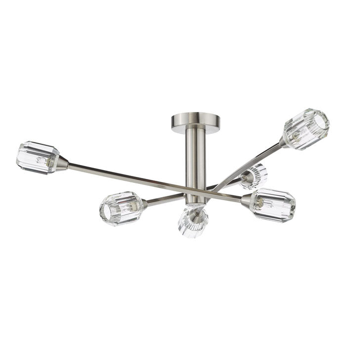 Dar Zonda 6 Light Semi-Flush Brushed Nickel and Crystal ZON6438