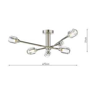 Dar Zonda 6 Light Semi-Flush Brushed Nickel and Crystal ZON6438