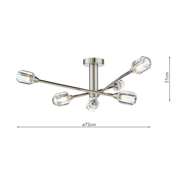 Dar Zonda 6 Light Semi-Flush Brushed Nickel and Crystal ZON6438