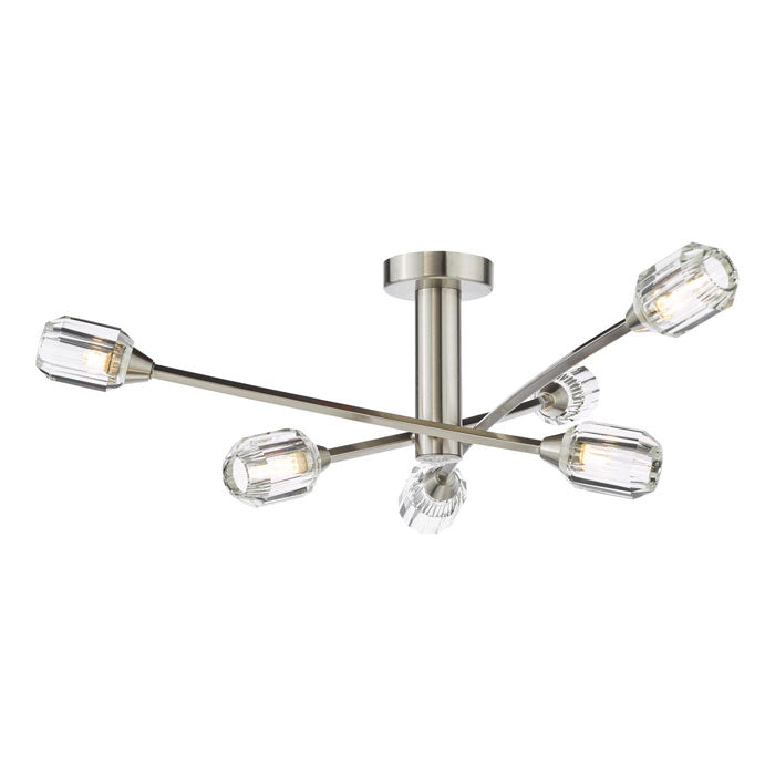 Dar Zonda 6 Light Semi-Flush Brushed Nickel and Crystal ZON6438