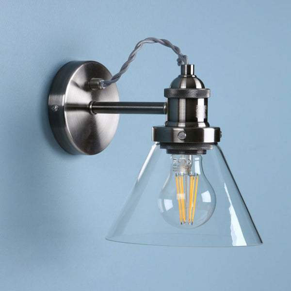 Laura Ashley Isaac Wall Light Satin Nickel Glass LA3727741-Q