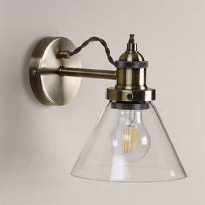 Laura Ashley Isaac 1 Light Wall Light in Antique Brass with Glass LA3727742-Q