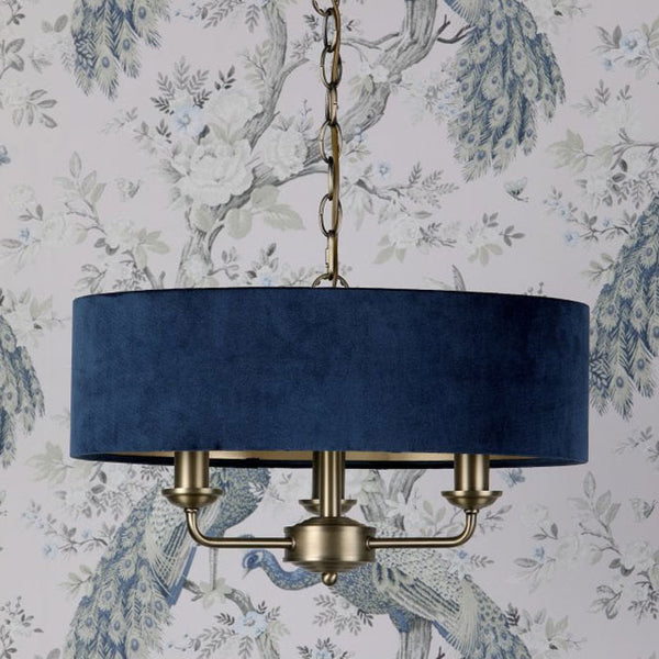 Laura Ashley Sorrento 3 Light Pendant Matt Antique Brass & Blue Shade LA3756209-Q