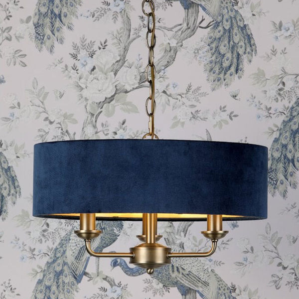 Laura Ashley Sorrento 3 Light Pendant Matt Antique Brass & Blue Shade LA3756209-Q
