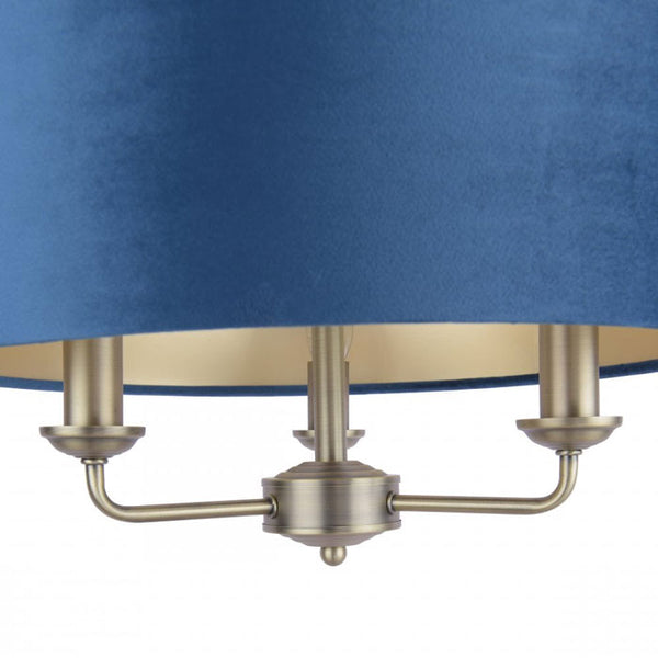 Laura Ashley Sorrento 3 Light Pendant Matt Antique Brass & Blue Shade LA3756209-Q