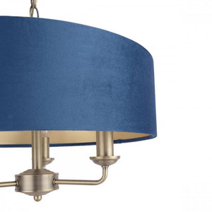 Laura Ashley Sorrento 3 Light Pendant Matt Antique Brass & Blue Shade LA3756209-Q