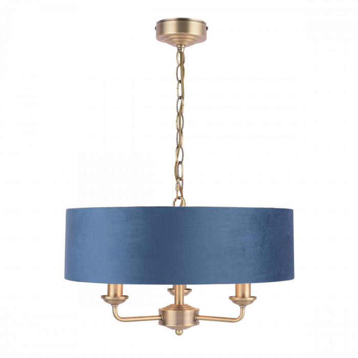 Laura Ashley Sorrento 3 Light Pendant Matt Antique Brass & Blue Shade LA3756209-Q