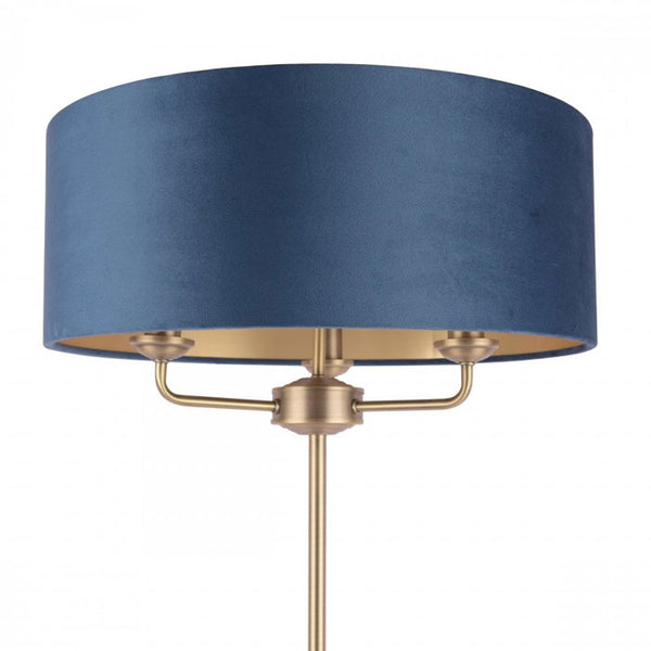 Laura Ashley Sorrento 3 Light Floor Lamp Matt Antique Brass & Blue Shade LA3756235-Q