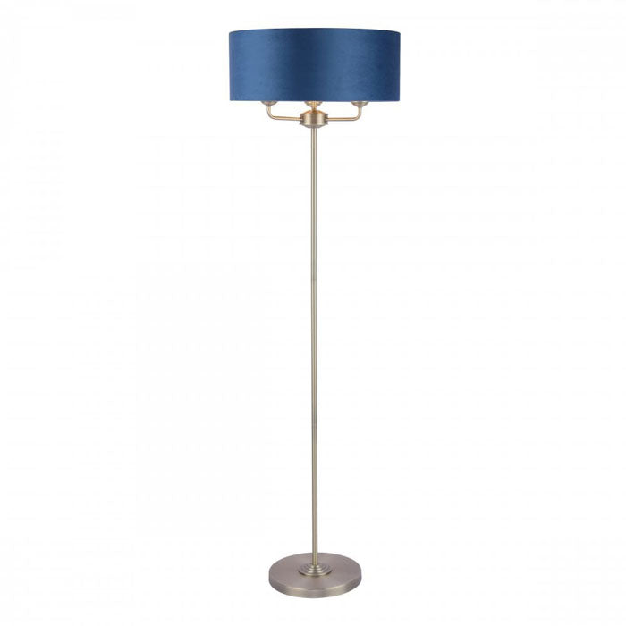 Laura Ashley Sorrento 3 Light Floor Lamp Matt Antique Brass & Blue Shade LA3756235-Q