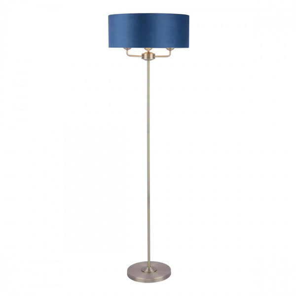 Laura Ashley Sorrento 3 Light Floor Lamp Matt Antique Brass & Blue Shade LA3756235-Q