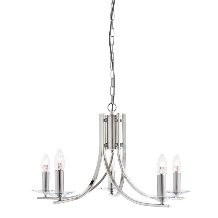 Searchlight 4165-5SS Ascona - 5 Light Ceiling Satin Silver Twist Frame With Clear Glass Sconces