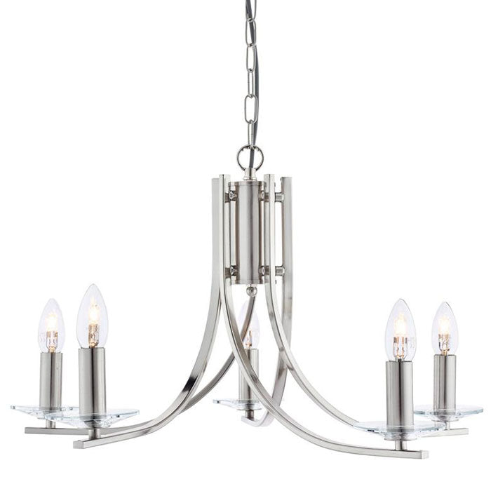 Searchlight 4165-5SS Ascona - 5 Light Ceiling Satin Silver Twist Frame With Clear Glass Sconces