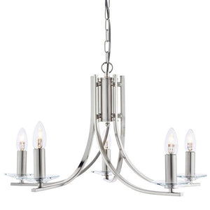 Searchlight 4165-5SS Ascona - 5 Light Ceiling Satin Silver Twist Frame With Clear Glass Sconces