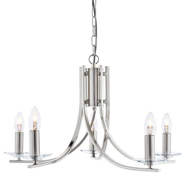 Searchlight 4165-5SS Ascona - 5 Light Ceiling Satin Silver Twist Frame With Clear Glass Sconces