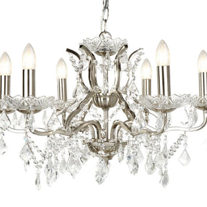 Paris 6 Light Chandelier Clear Crystal Drops & Trim Satin Silver 8736-6SS