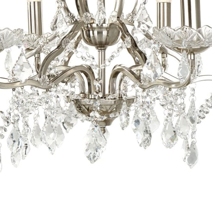 Paris 6 Light Chandelier Clear Crystal Drops & Trim Satin Silver 8736-6SS