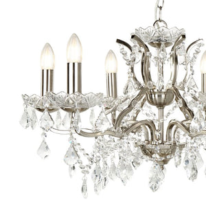 Paris 6 Light Chandelier Clear Crystal Drops & Trim Satin Silver 8736-6SS