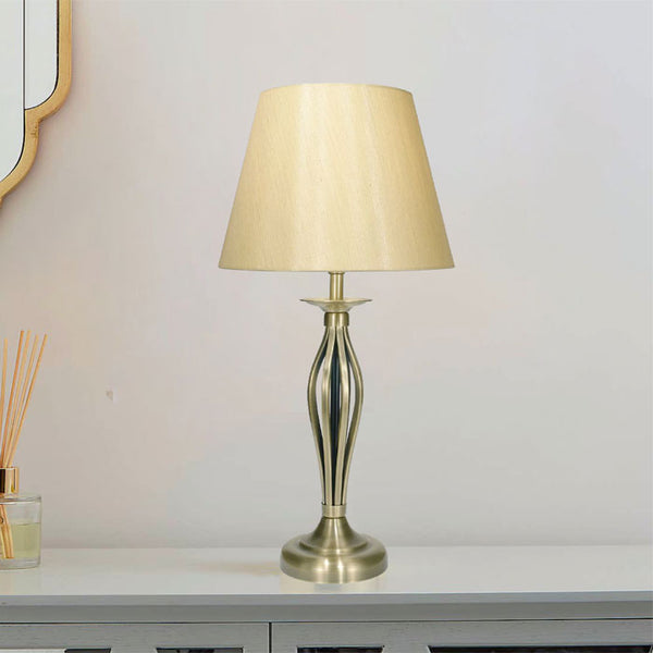 Traditional Antique Brass Table Lamp With Gold Shade