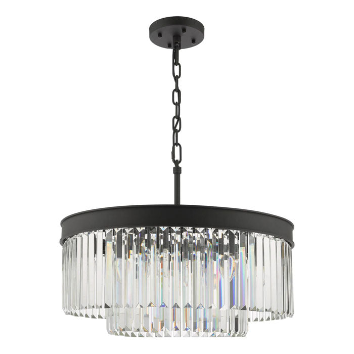 Two-Tier 6 Light Crystal Chandelier with Anthracite Black Frame