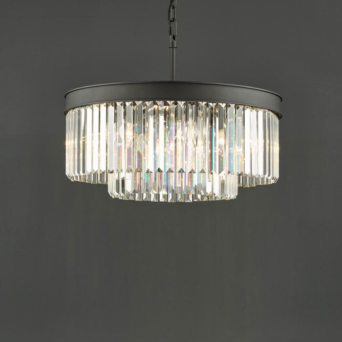 Two-Tier 6 Light Crystal Chandelier with Anthracite Black Frame