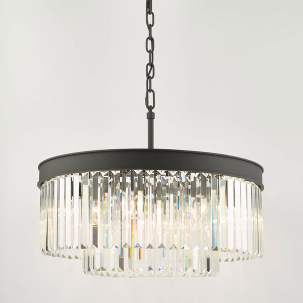 Two-Tier 6 Light Crystal Chandelier with Anthracite Black Frame