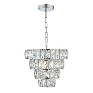 Polished Chrome Pendant Light with Layered Crystal Effect
