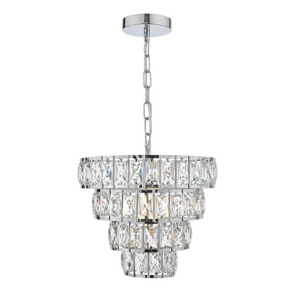 Polished Chrome Pendant Light with Layered Crystal Effect