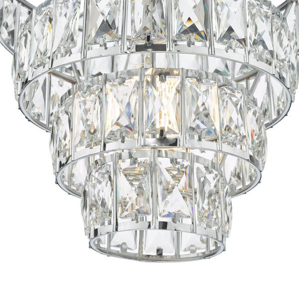Polished Chrome Pendant Light with Layered Crystal Effect