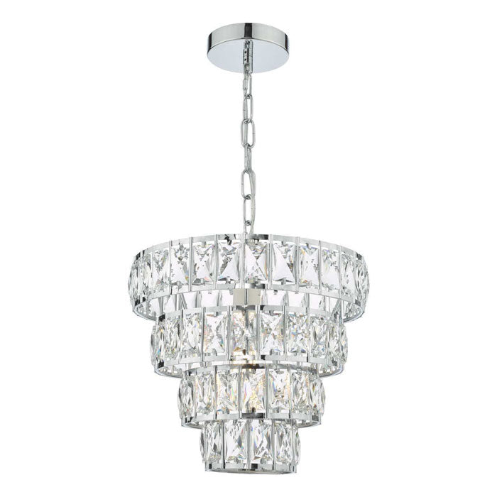 Polished Chrome Pendant Light with Layered Crystal Effect