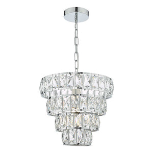 Polished Chrome Pendant Light with Layered Crystal Effect