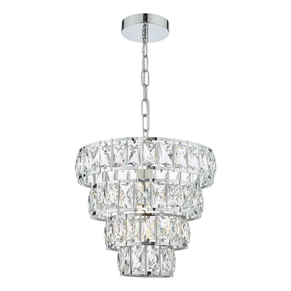 Polished Chrome Pendant Light with Layered Crystal Effect