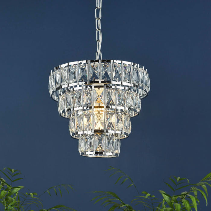 Polished Chrome Pendant Light with Layered Crystal Effect