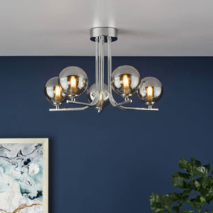 5-Light Polished Chrome Pendant with Smoked Glass