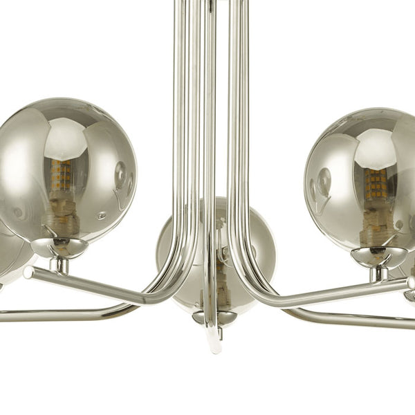 5-Light Polished Chrome Pendant with Smoked Glass