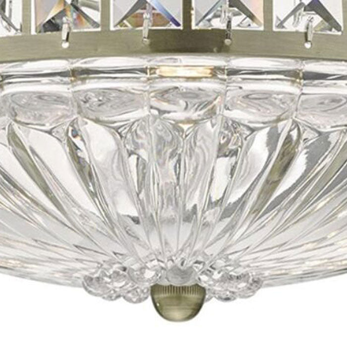 3 Light Semi Flush Ceiling Fitting in Antique Brass Finish with Crystal Detailing