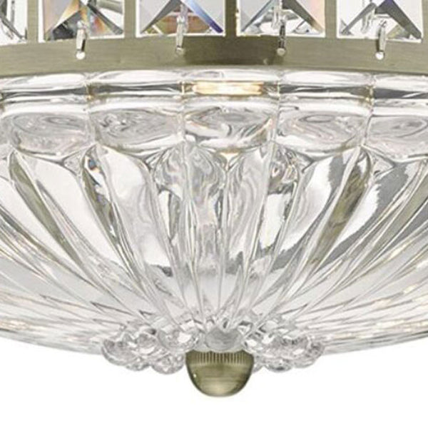 3 Light Semi Flush Ceiling Fitting in Antique Brass Finish with Crystal Detailing
